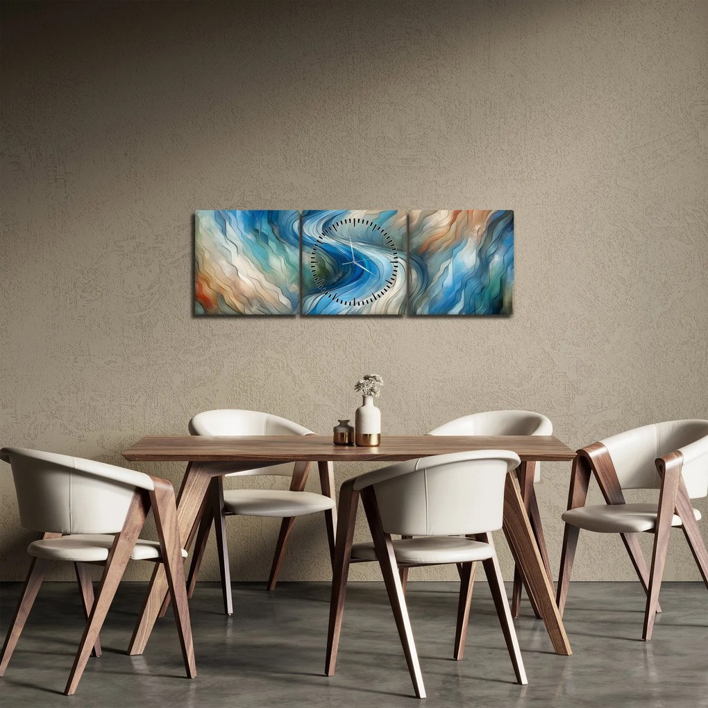 Tablou - Curent abstract (cu ceas) (90x30 cm)