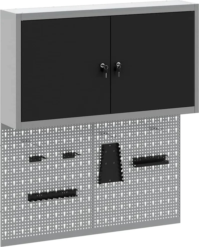 vidaXL Set dulap de unelte 3 pcs Negru Oțel vopsit electrostatic