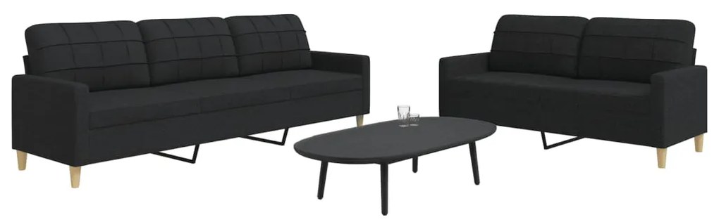 vidaXL Set de canapele, 2 piese, negru, material textil