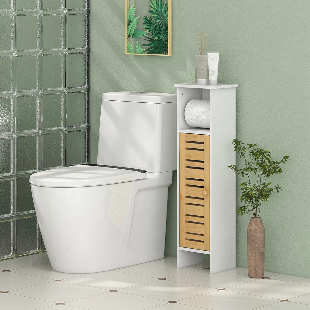 HOMCOM Dulăpior de Baie cu Suport pentru Hârtie Igienică, Dulap Îngust cu Raft Reglabil, 78 cm, Alb | Aosom Romania