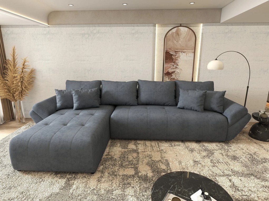 Colțar extensibil dumonde cu ladă de depozitare si sezut confortabil din spuma high-density, Berlin XL Enjoy Antracit 350x185 cm