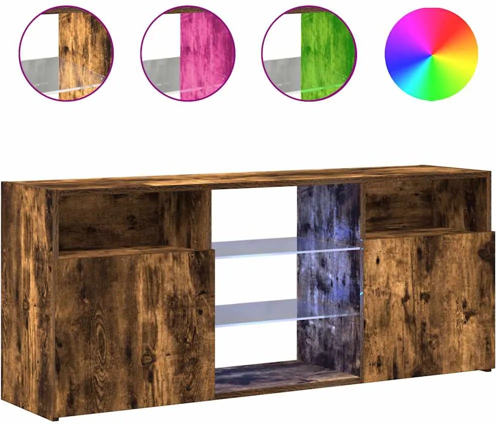 vidaXL Comodă TV cu lumini LED, stejar fumuriu, 120x30x50 cm