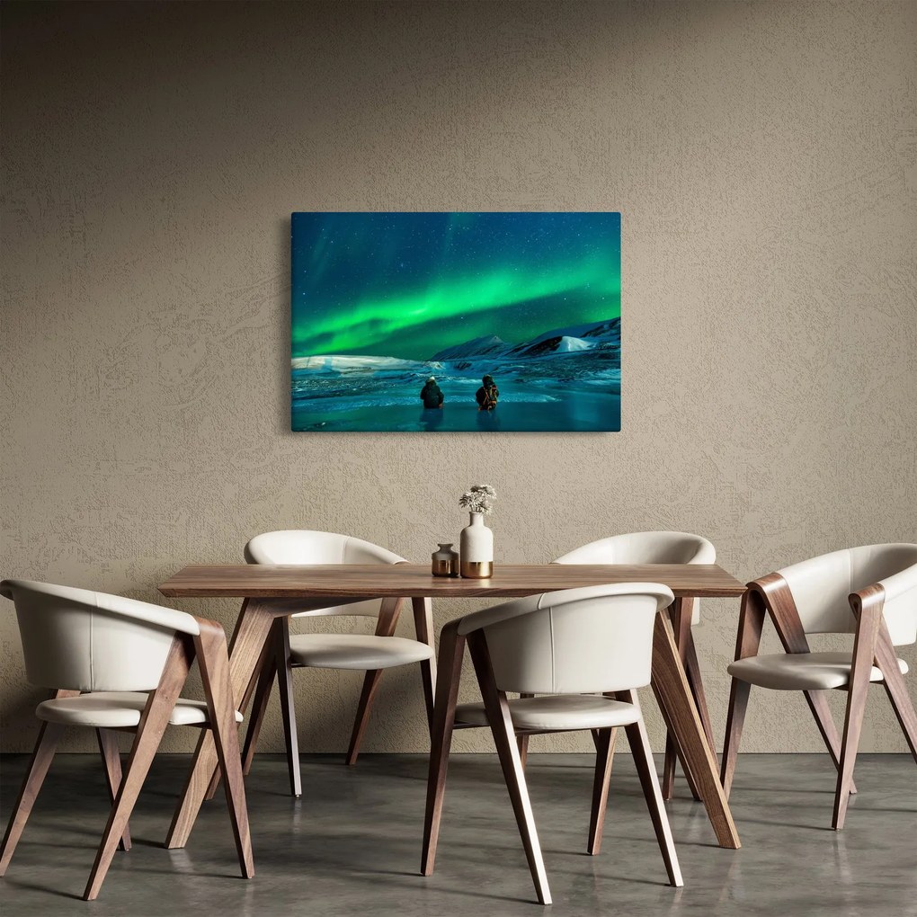Tablou cu oameni la Aurora borealis (90x60 cm)