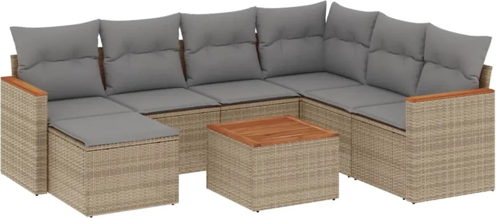 vidaXL Set canapele de grădină, 8 piese, cu perne, bej, poliratan