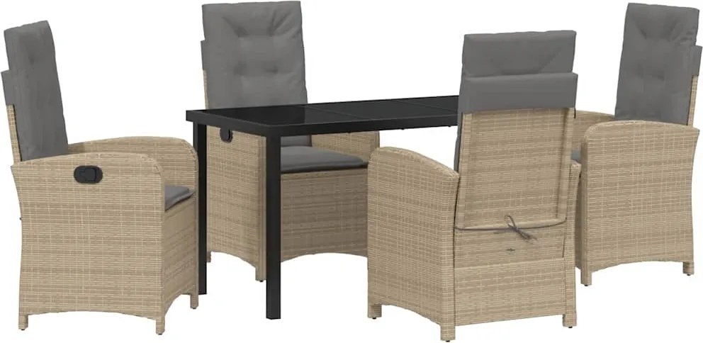 vidaXL Set de masă pentru grădină cu pernă 5 pcs Bej poliratan