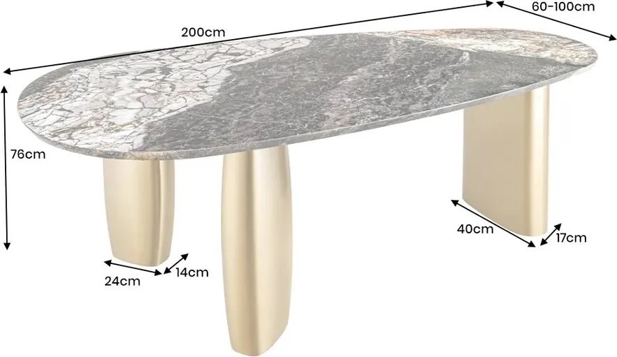 Masa Ovala, Metal, Auriu, Marmura, ORGANIC 200cm, A-46205 VC