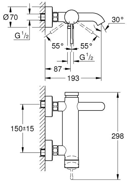 GROHE 33624DL1 - Baterie de cadă ESSENCE, 193 mm, bronz