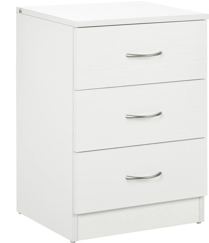 HOMCOM Noptieră pentru Dormitor cu 3 Sertare, 40X35x58 cm, Albă | Aosom Romania