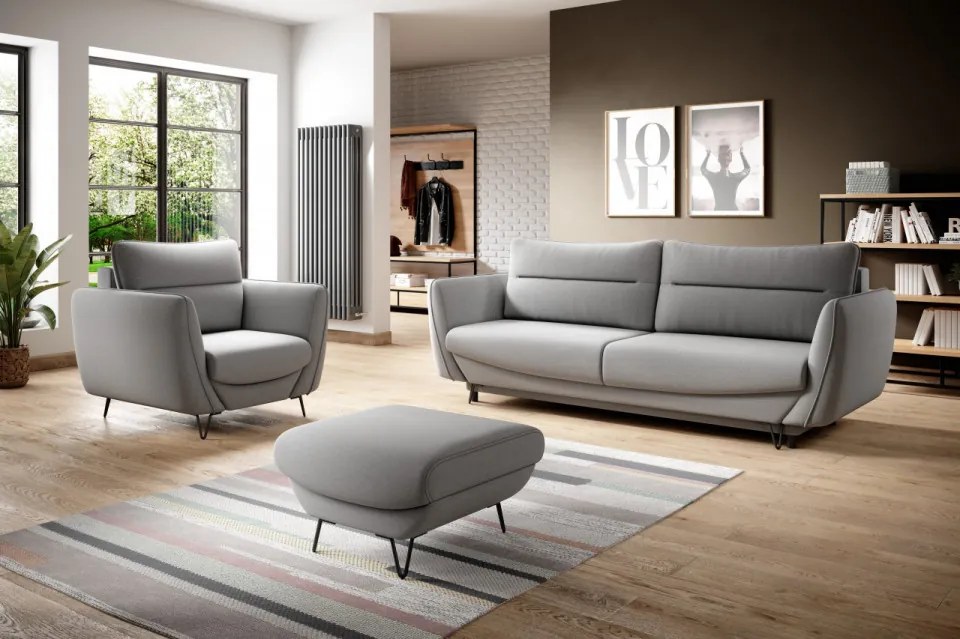 Set canapea extensibila, fotoliu si taburet, Silva S01, Eltap (Culoare: Gri inchis / Nube 6)