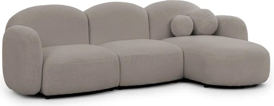 Colțar gri cu tapițerie din țesătură bouclé (cu colț pe partea dreaptă/cu șezlong) Orbit – Ropez