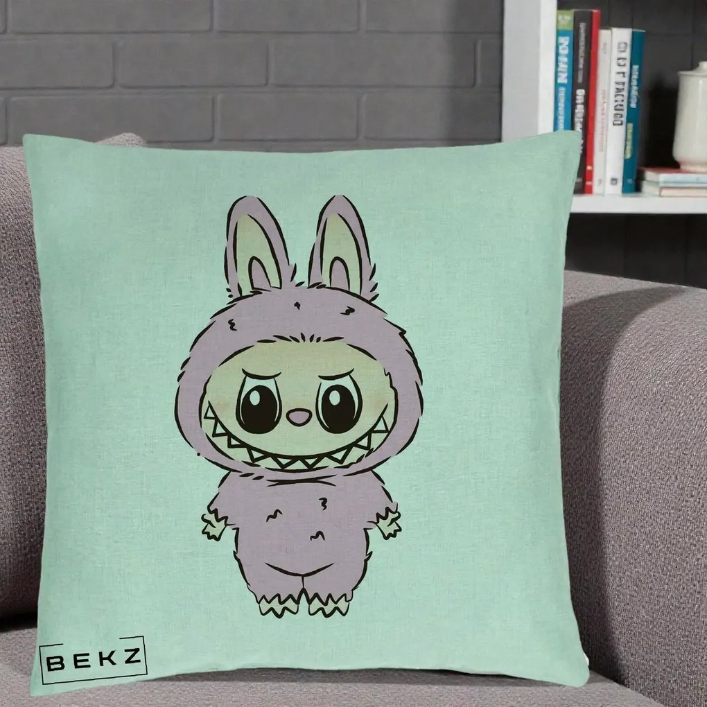Perna Personalizata Labubu Mov Pastel, 40x40 cm, Verde Menta, Husa Detasabila, Perna Inclusa, BEKZ®