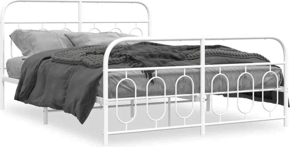 vidaXL Cadru de pat metalic cu tăblie, alb, 135x190 cm