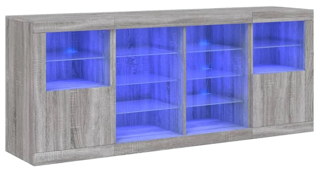 3209098 vidaXL Servantă cu lumini LED, gri sonoma, 163x37x67 cm