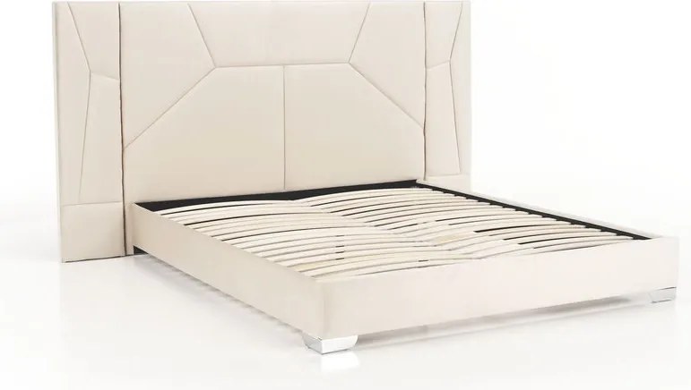 Pat cu somieră şi iluminare LED, 160x200, ţesătură Velvet bej, ALTESA