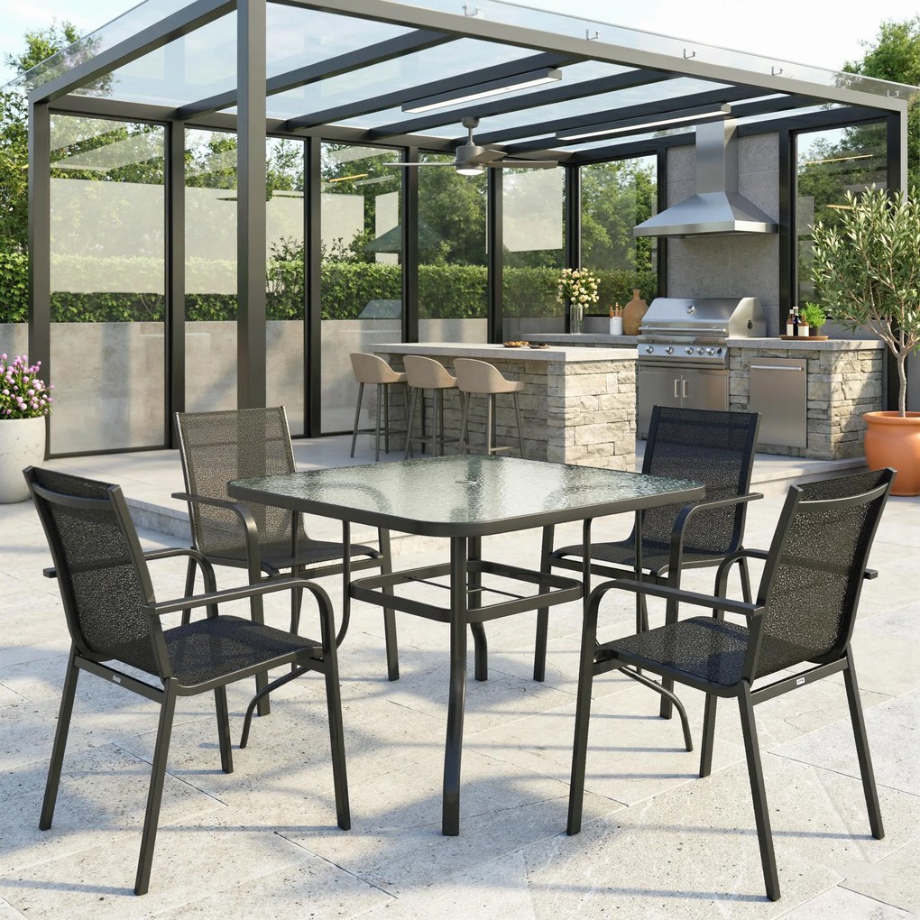 Outsunny Masă de Grădină pentru 4 Persoane cu Gaură pentru Umbrelă Ø54 mm, 96,5x96,5x70 cm, Negru | Aosom Romania