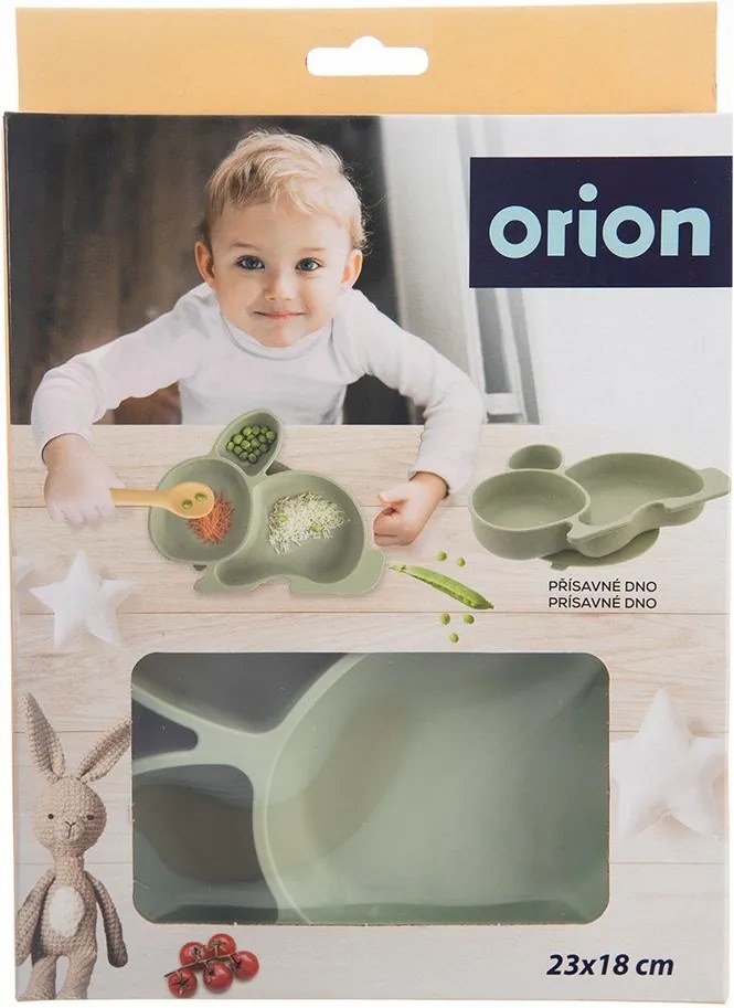 Farfurie pentru copii verde salvie din silicon 18x23 cm Bunny – Orion