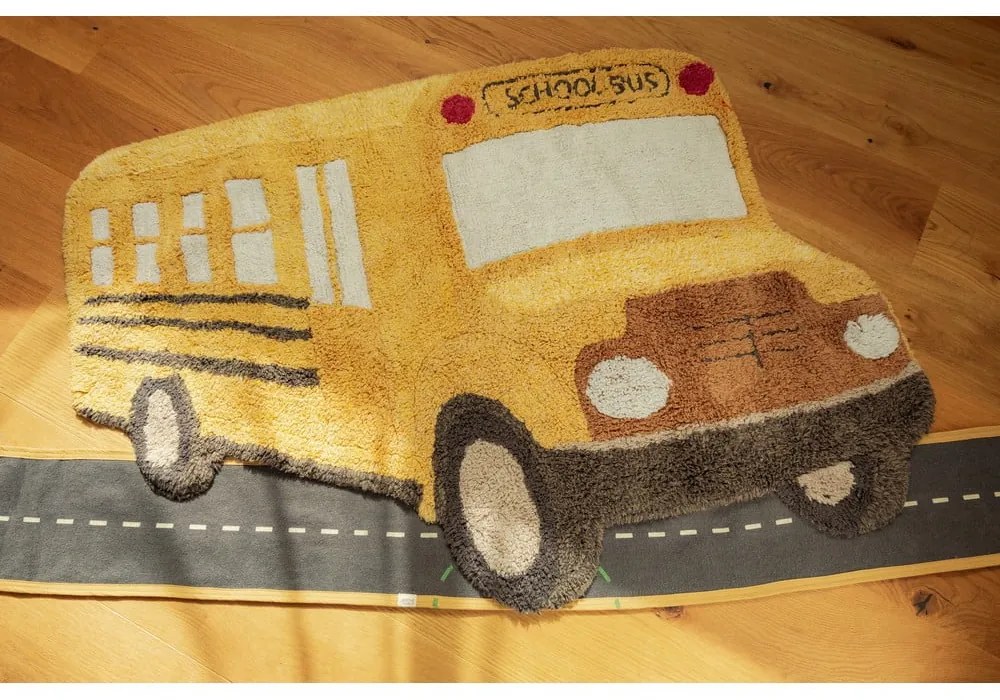 Covor pentru copii galben ocru lavabil, țesut manual din bumbac 90x130 cm School Bus – Lorena Canals
