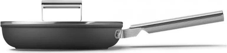 Tigaie cu capac SMEG CKFF2401BLM, 1,9 l, Ø24 cm, Acoperire cu teflon, Pana la 250°C, fără PFAS, Inductie, Negru