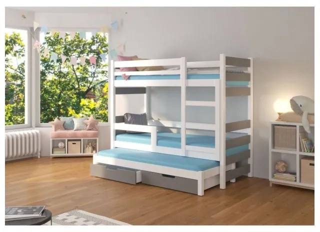 Pat Supraetajat 3 Persoane Cu Saltea KARLO Gri/Alb 80x180cm