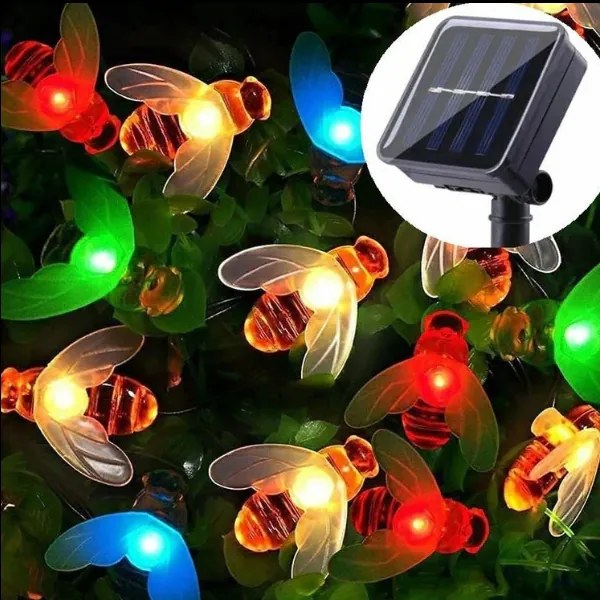 Instalație solară de Crăciun cu 50 albinuțe, 6 metri, exterior, alb cald