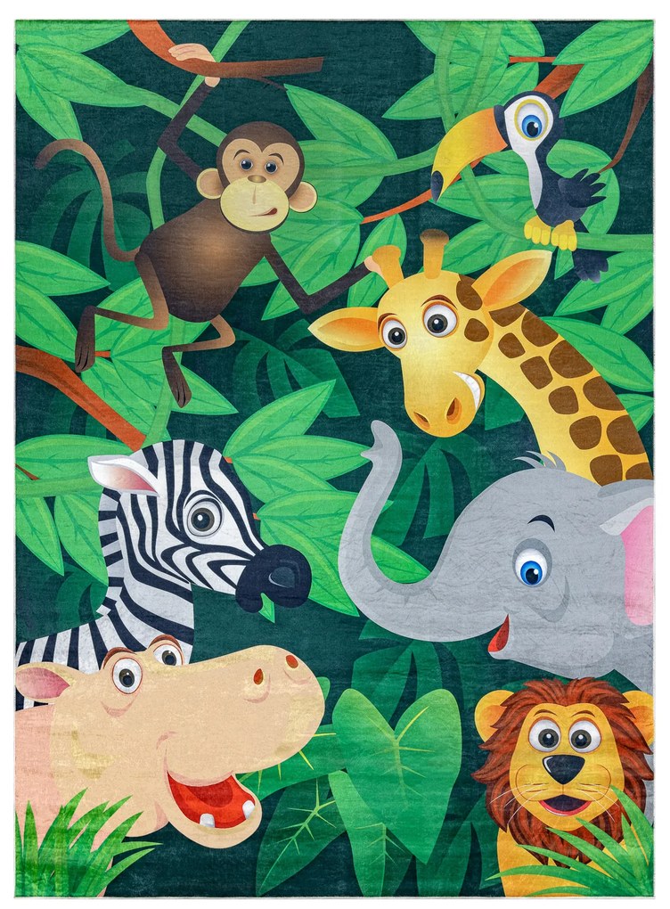 BAMBINO 2705 covor lavabil Animale, Africa pentru copii anti-alunecare - verde / maro