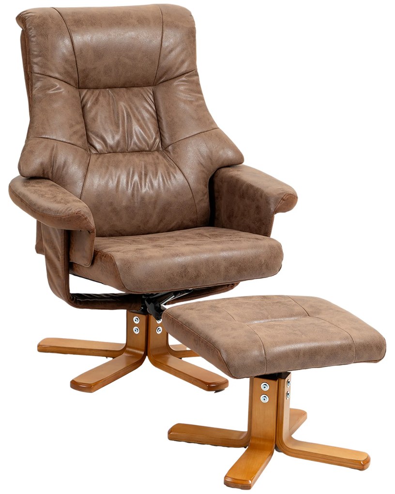 HOMCOM Fotoliu de Relaxare cu Taburet, Rotativ 360°, Înclinabil 135°, Husă Respirabilă, 78 x 82,5 x 109 cm, maro | Aosom Romania