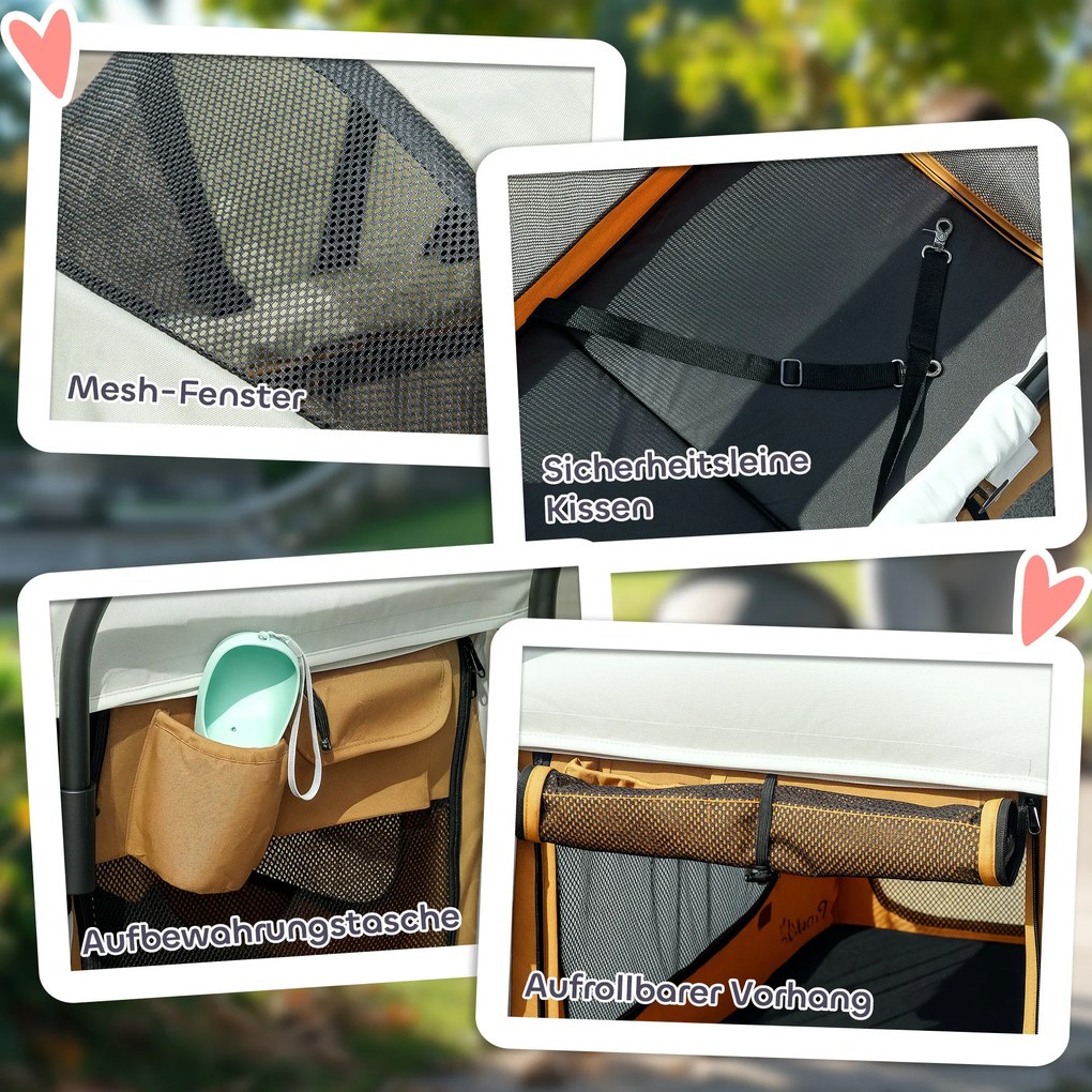 PawHut Cărucior pentru câini buggy pliabil pentru câini și pisici până la 30 kg 110 x 65 x 102 cm Maro | Aosom Romania