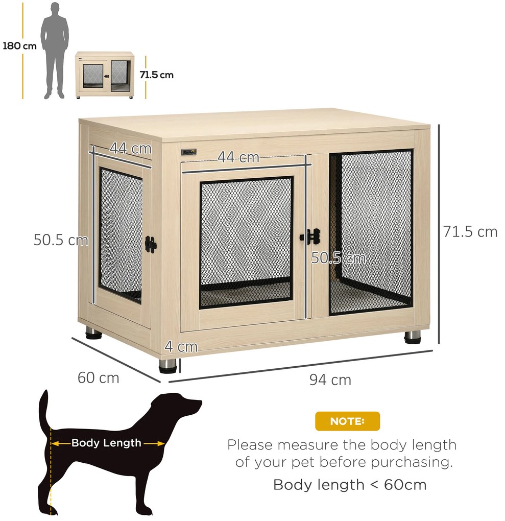 PawHut Cușcă pentru câini pe suport cu pernă detașabilă din oțel negru și aspect de lemn - 94 x 60 x 71,5 cm, culoare fag natural | Aosom Romania
