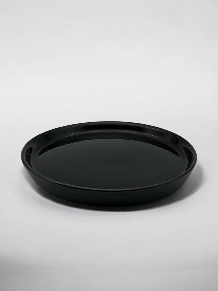 Farfurie Vulcano Mare 25cm Gresie Ceramica ( Negru lucios interior, Negru mat exterior)