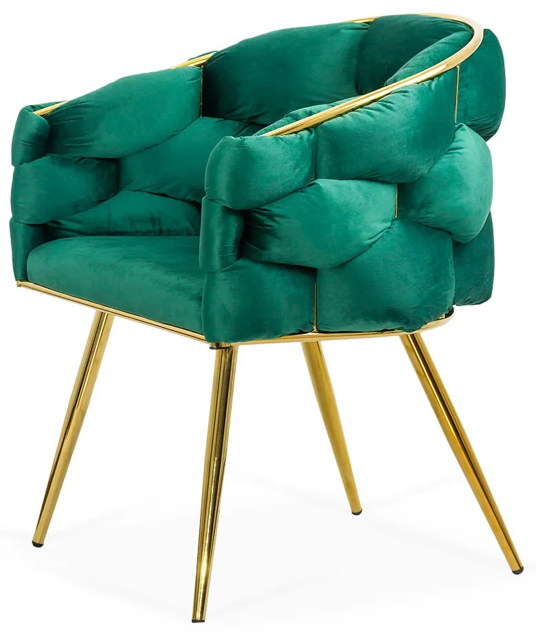 Scaun living verde din catifea cu cadru metalic BUC 251