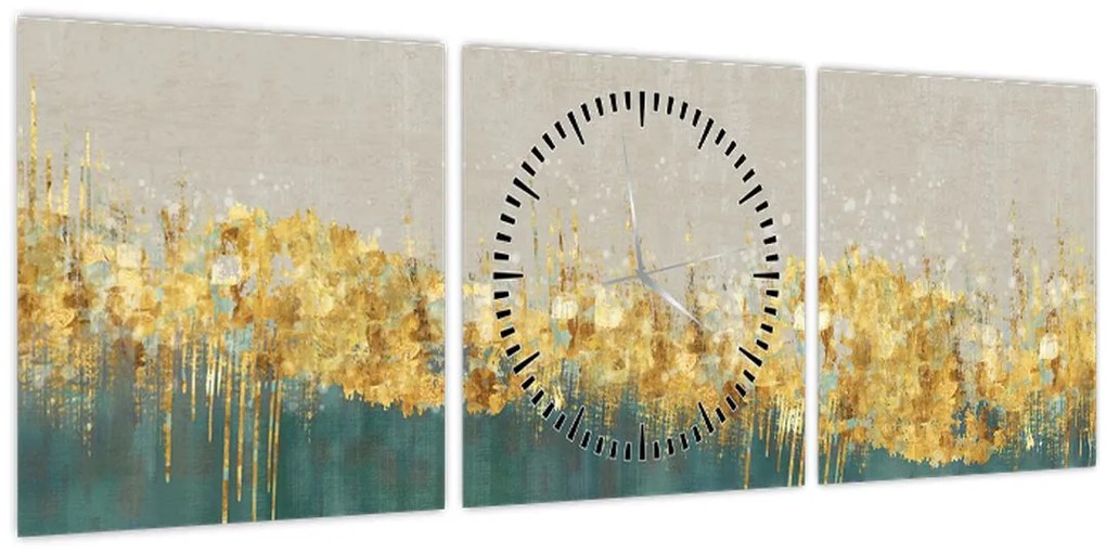 Tablou - Textura cu decor auriu (cu ceas) (90x30 cm)