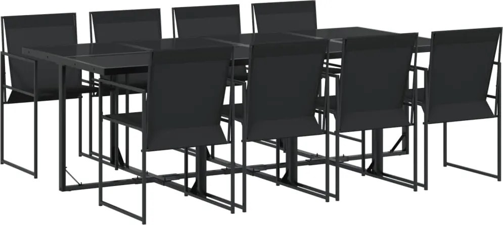 vidaXL Set mobilier de grădină, 9 piese, negru, textilenă