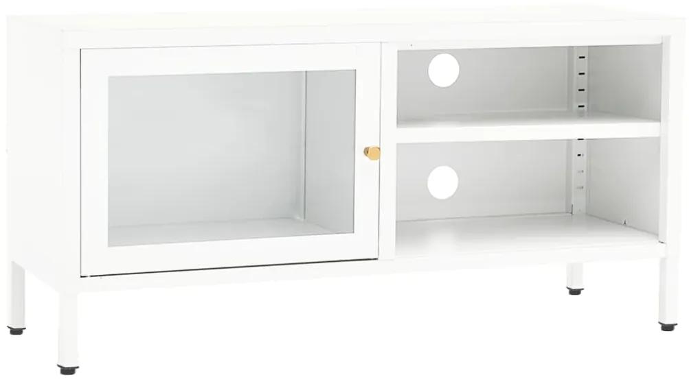 336056 vidaXL Dulap TV, alb, 90x30x44 cm, oțel și sticlă