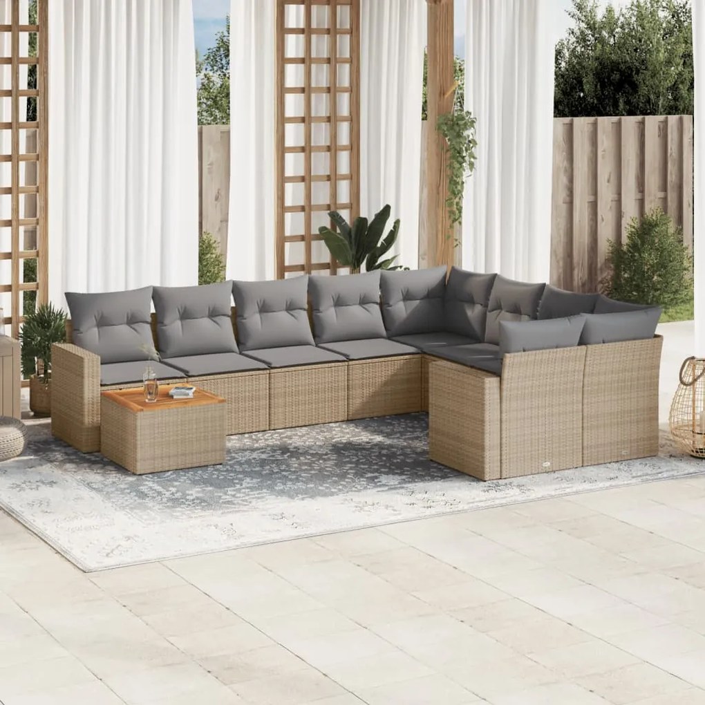 vidaXL Set canapele de grădină, 10 piese, cu perne, bej, poliratan