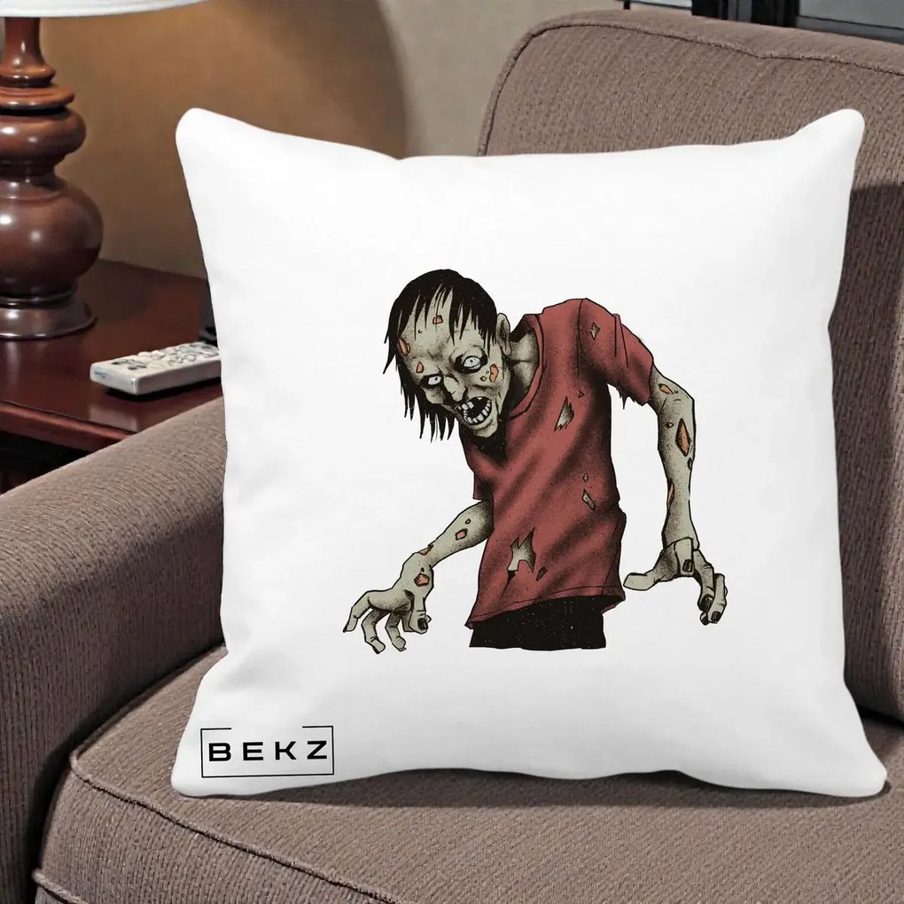 Perna Decorativa Halloween Zombie Infricosator, 40x40 cm, Alba Mata, Husa Detasabila, Perna Inclusa, BEKZ®