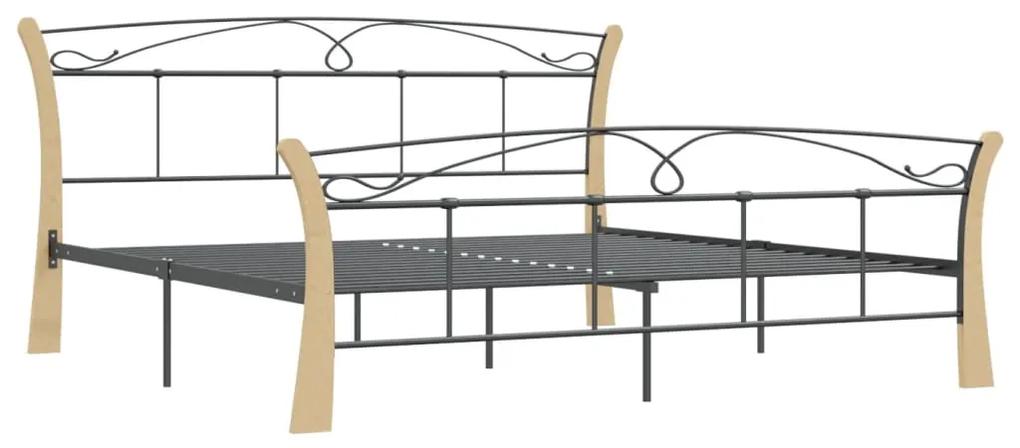 Cadru de pat, negru, 180x200 cm, metal black and light wood, 180 x 200 cm