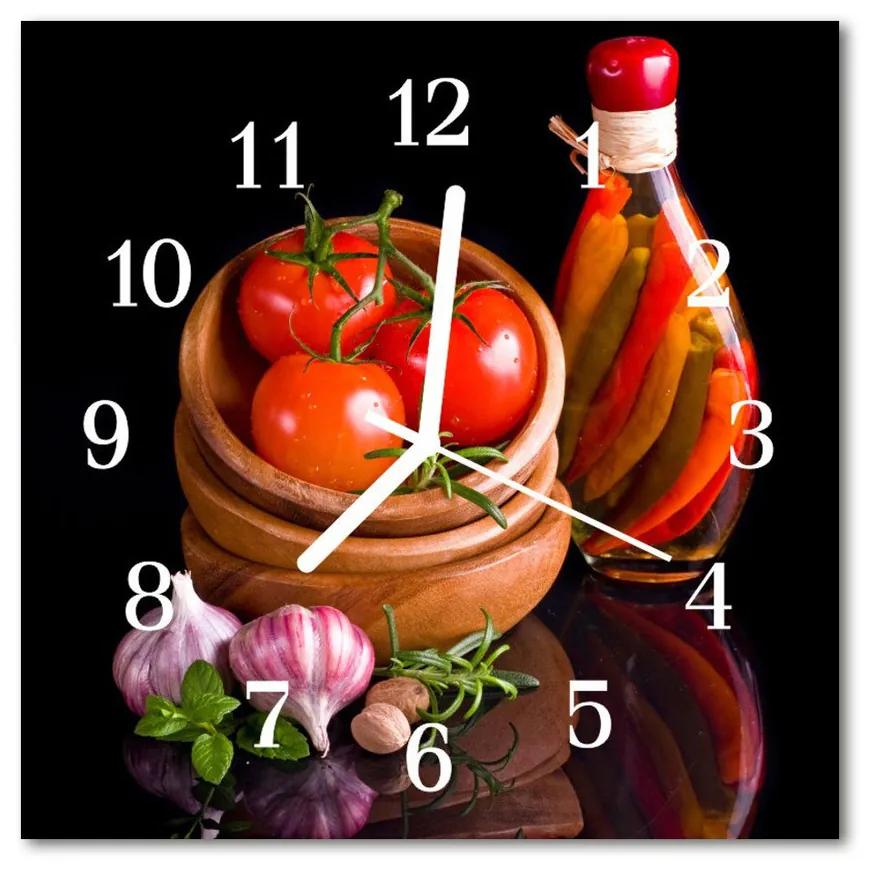 Ceas de perete din sticla pătrat Tomate usturoi Alimente și băuturi Red