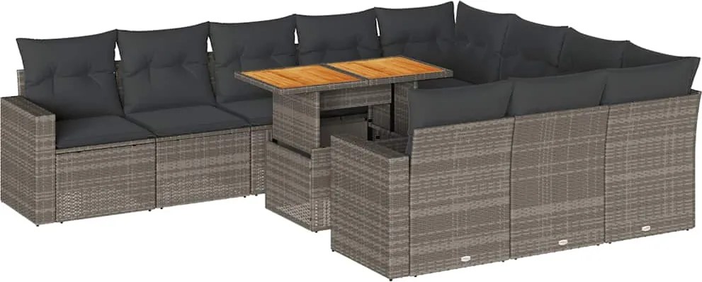 vidaXL Set canapele de grădină cu perne, 11 piese, gri, poliratan