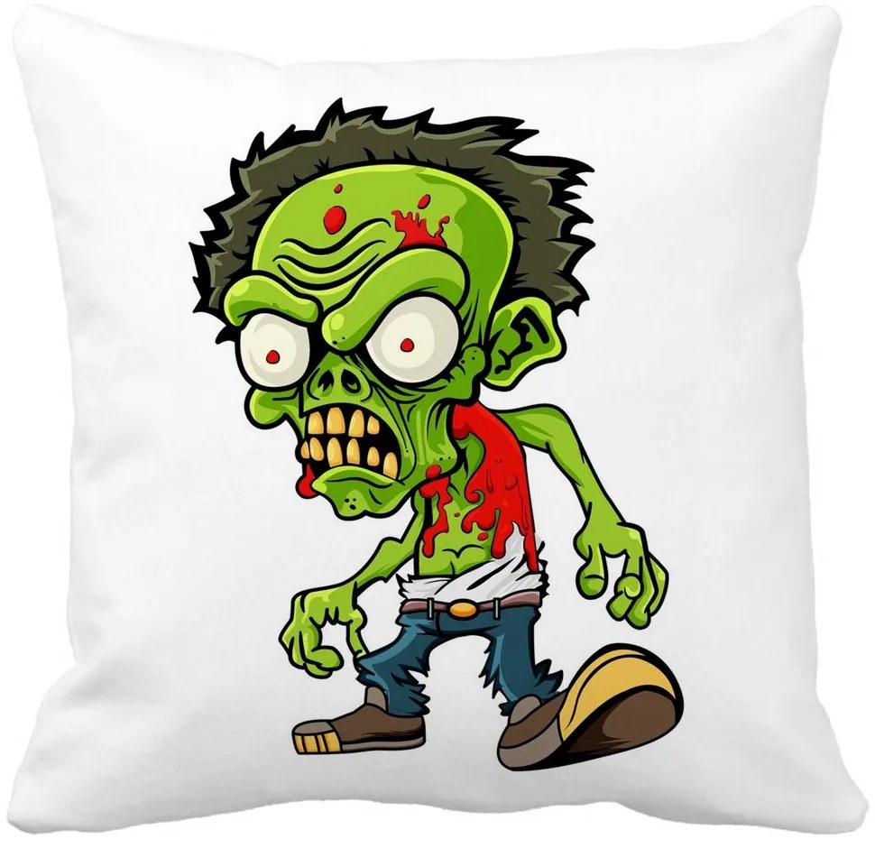 Perna Decorativa Patrata Zombie, 40x40 cm, Alba, Mata, Husa Detasabila, Burduf