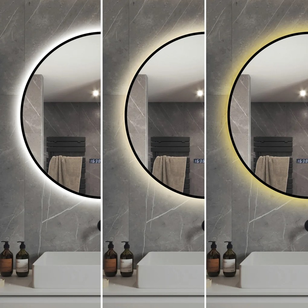 Oglindă LED Touch Premium, Dezaburire, Rama Negra, 3 Tipuri Lumină 60 cm