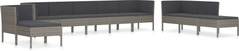vidaXL Set mobilier de grădină cu perne, 10 piese, gri, poliratan