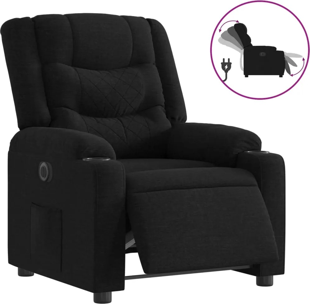 vidaXL Fotoliu rabatabil electric, negru, material textil