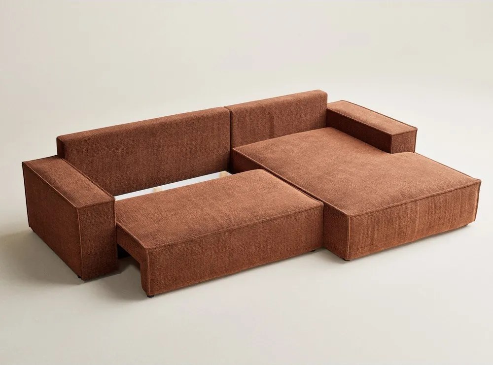 Colțar arămiu extensibil/cu spațiu de depozitare cu tapițerie din chenille (cu colț pe partea dreaptă/cu șezlong) Maze – Maison de Rêve