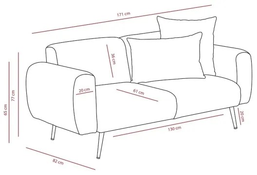 Canapea PISA, 2 locuri, gri deschis