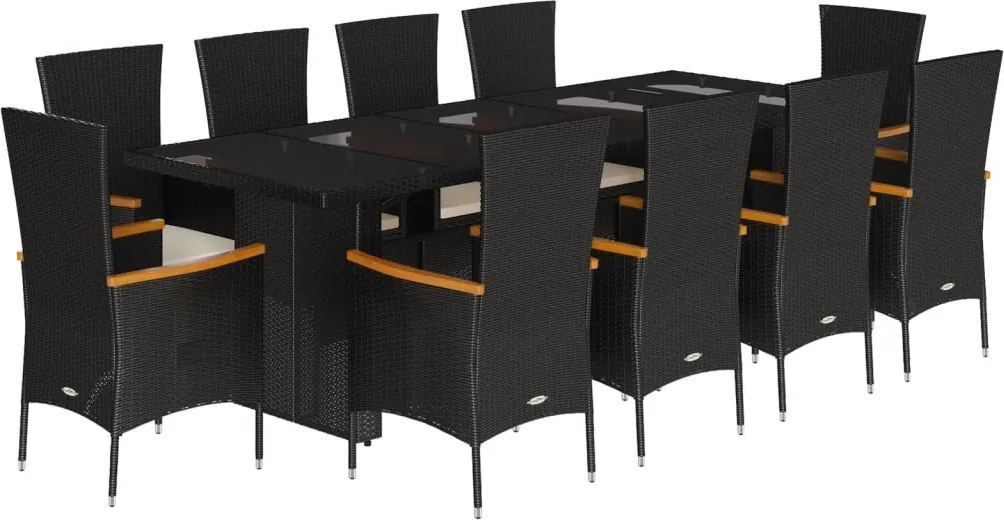 vidaXL Set mobilier de exterior cu perne, 11 piese, negru, poliratan