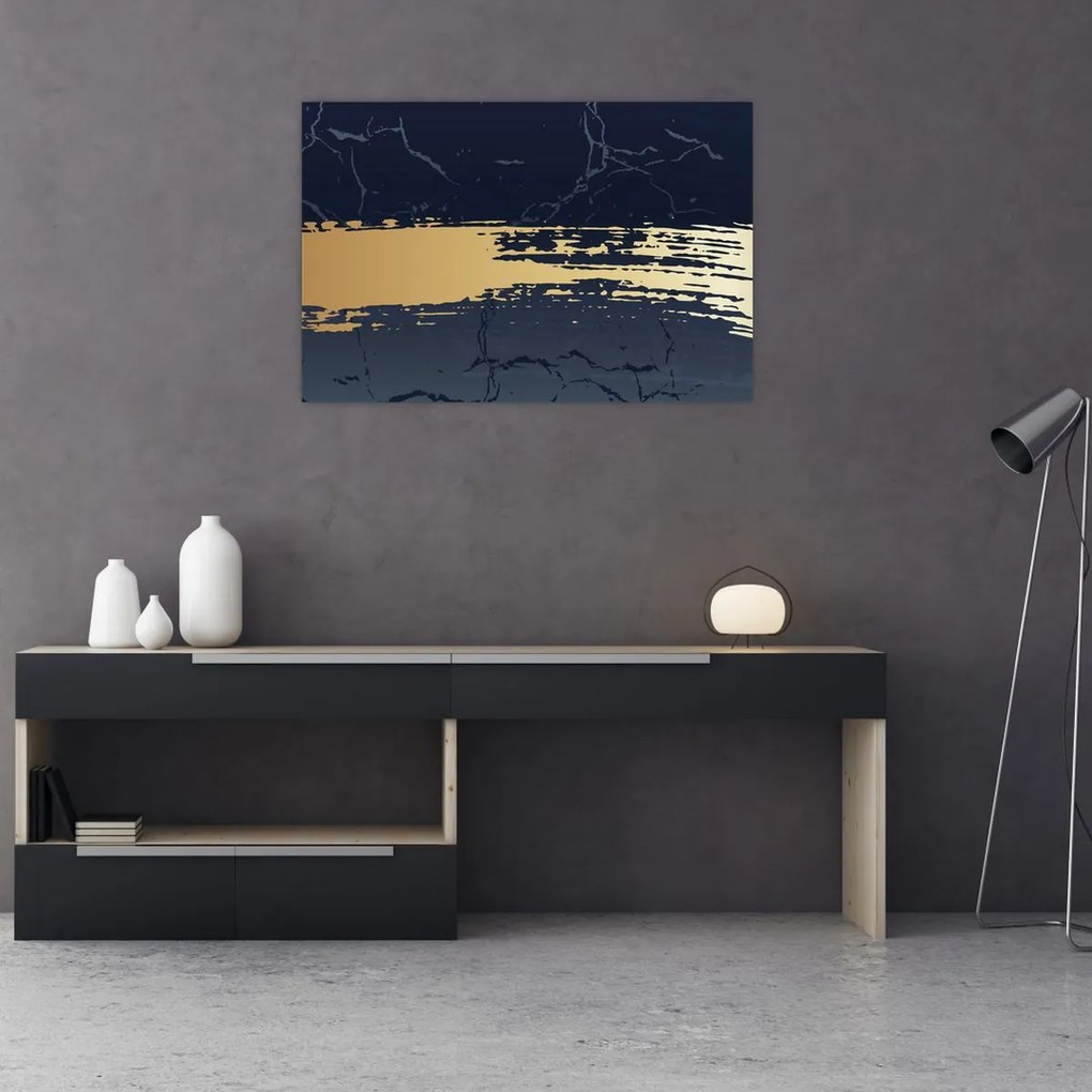 Tablou - Albastru și aur abstracție N⁰2 (90x60 cm)