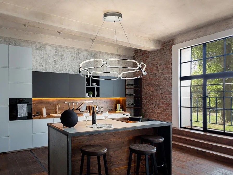 Lustra LED suspendata design ultra-modern, dimabila cu telecomanda, 80cm Colette crom
