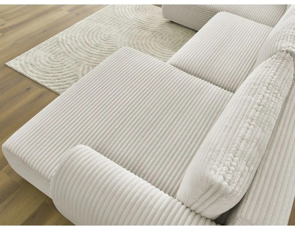 Colțar crem extensibil/cu spațiu de depozitare cu tapițerie din catifea reiată (cu colț pe partea stângă/în formă de "U") Lucien – Bobochic Paris