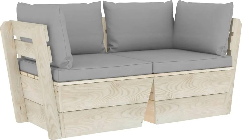 vidaXL Canapea grădină din paleți, 2 locuri, cu perne, lemn de molid