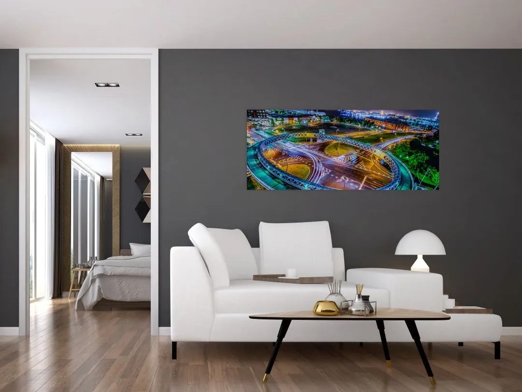 Tablou panorama orașului nocturn (120x50 cm)